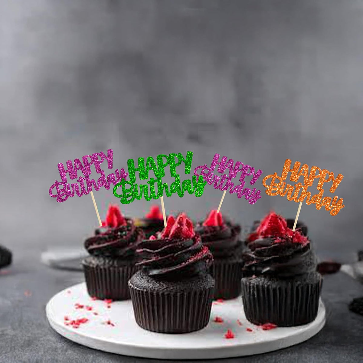 Gyufise 24Pcs Happy Birthday Cupcake Toppers Glitter Birthday Cupcake Food Picks for Celebrating