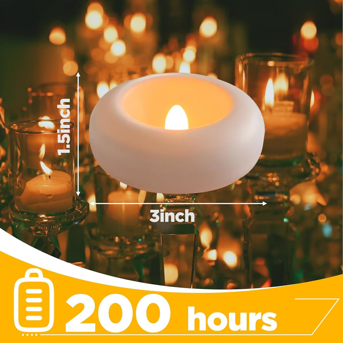 24 Pack 3” Flameless LED Floating Candles, Water-Activated Battery Operated Floating Candle