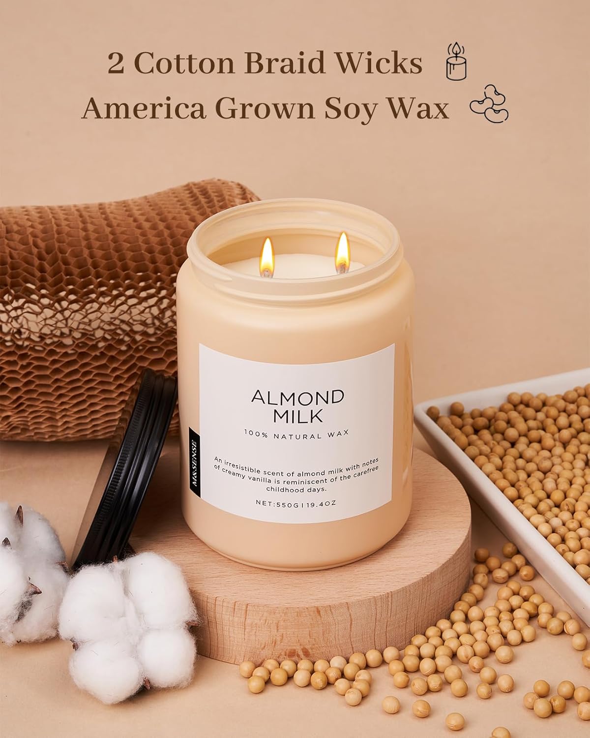 M&SENSE Almond Milk Scented Candles for Home, 19.4oz 110 Hours Long Lasting Non Toxic Natural