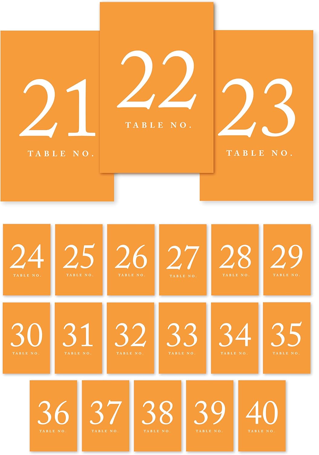 Andaz Press Orange Wedding Table Numbers 21-40, 4x6-Inches Table Number Cards For Wedding Reception