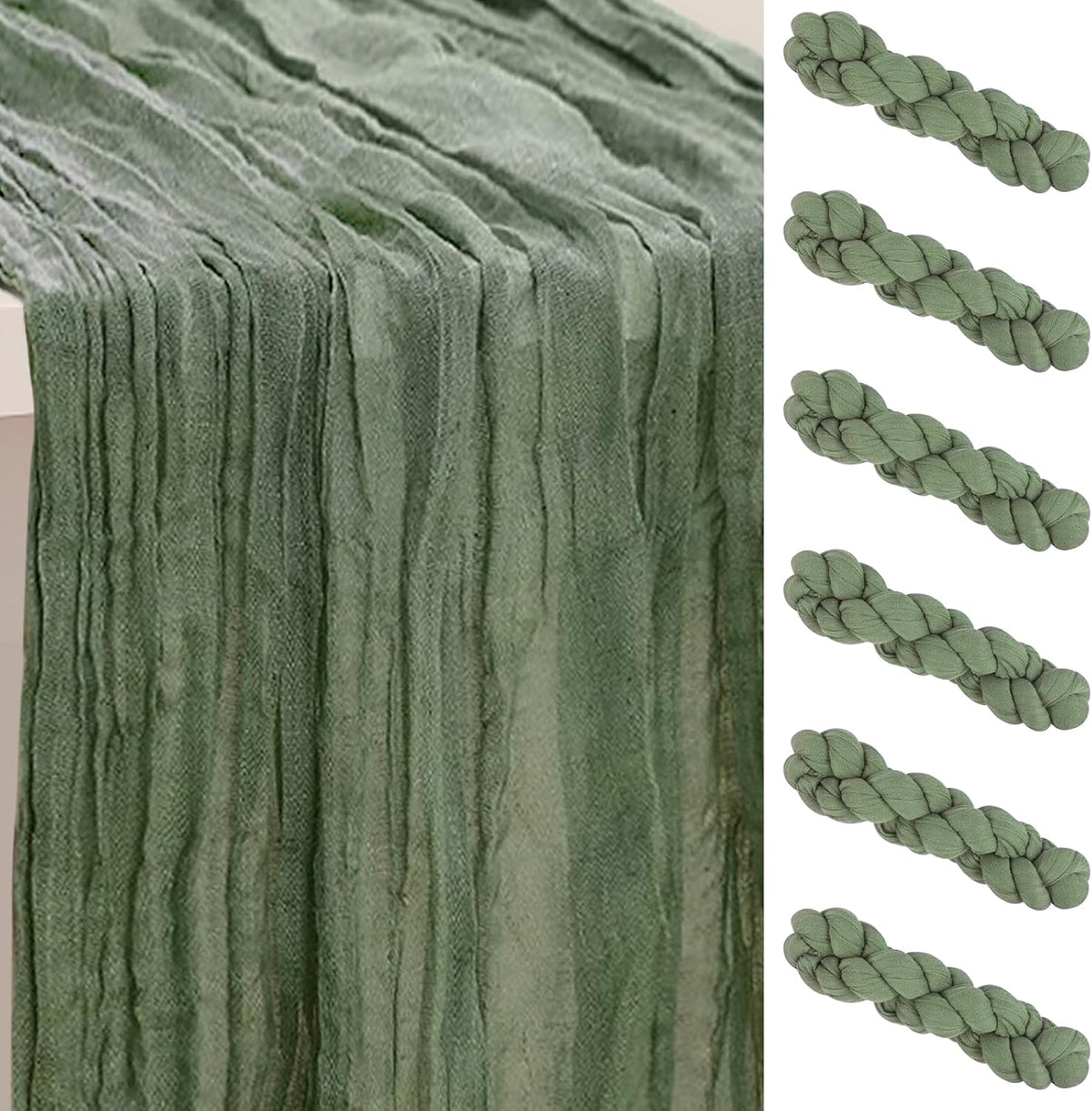 6 Pack Sage Green Cheesecloth Table Runner 35x120 Inch 10Ft Rustic Gauze Cheese Cloth Table Runner