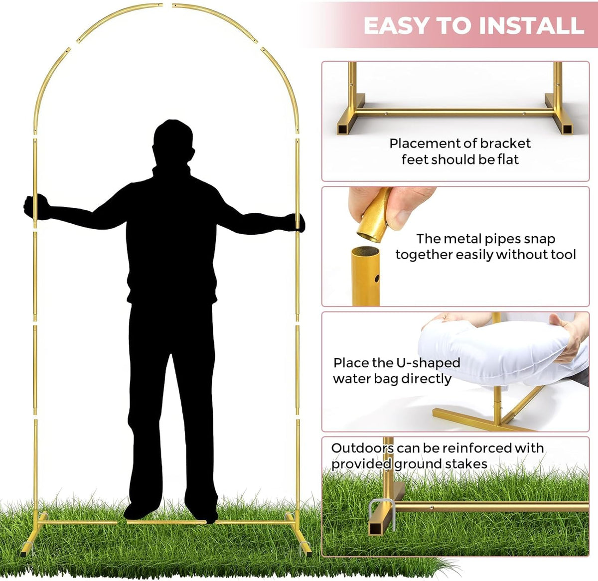 Gold Metal Arch Backdrop Stand Set of 2 with Balloons All Accessories Metal Arched Backdrop Frame