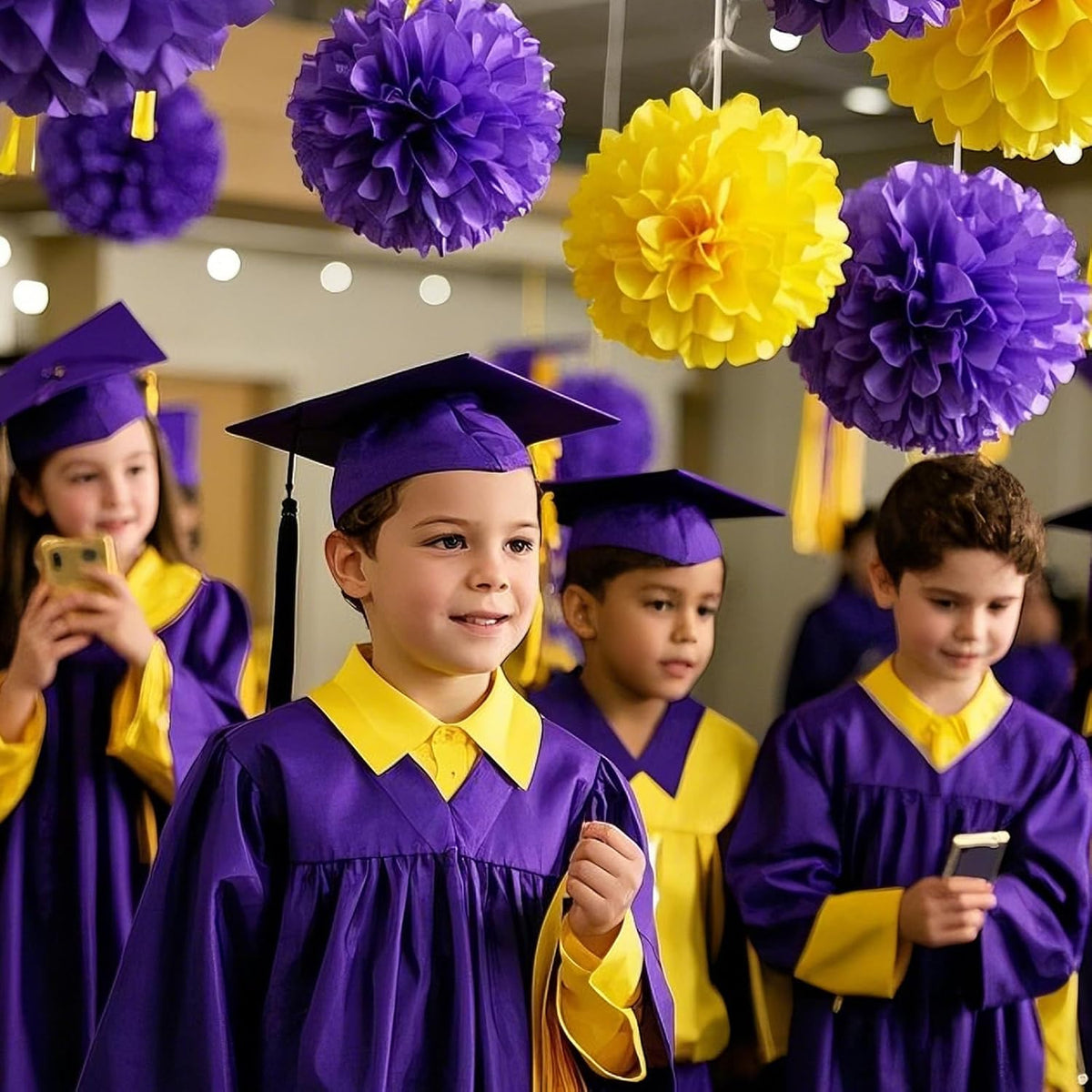 Capesaro Purple Yellow Tissue Paper Pom Poms，12PCS Tissue Paper Flowers for Basketball Sport Theme