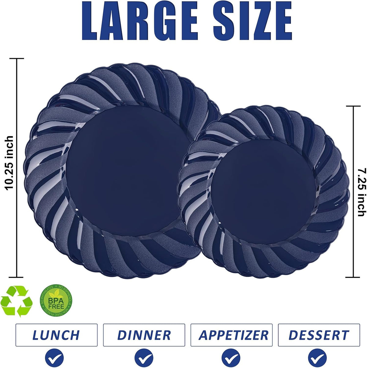 U-QE 60 Pcs Blue Plastic Plates for Party – Scalloped Blue Plates Disposable Heavy Duty – Include