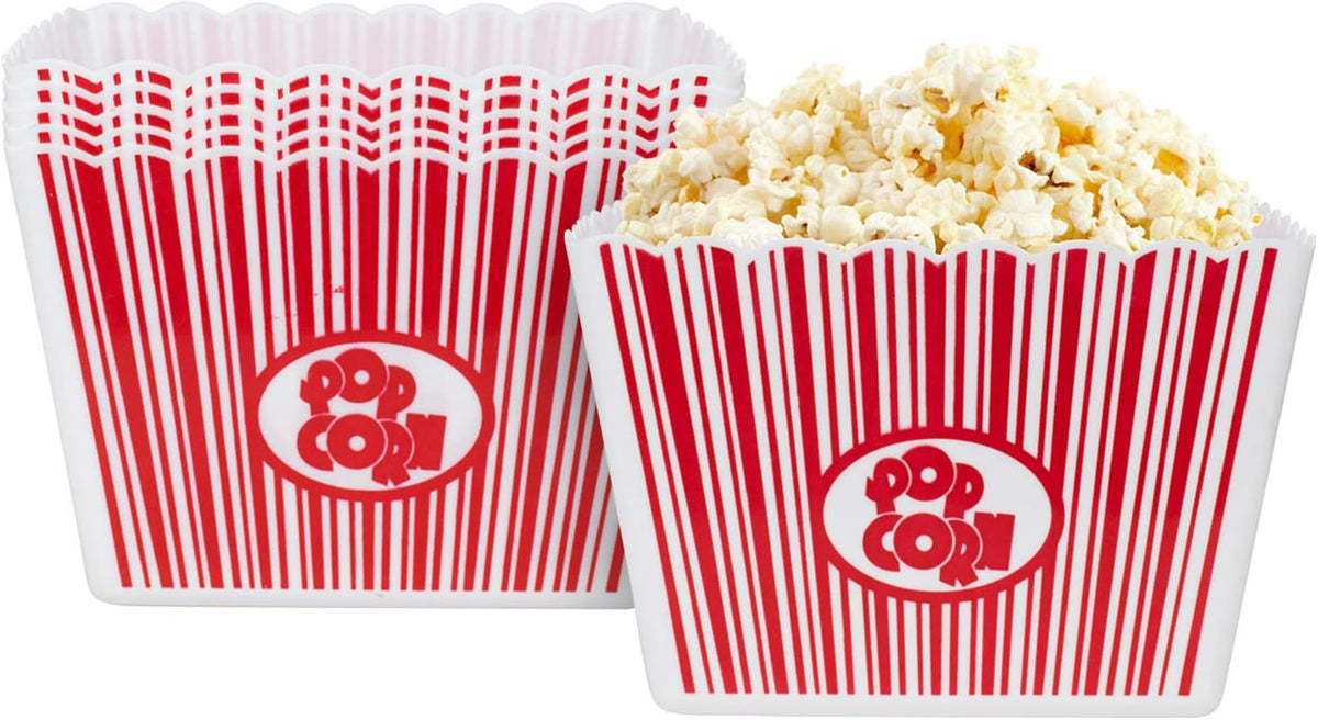 Hedume 6 Pack Popcorn Containers, Plastic Movie Theater Style Popcorn Container Set, Red & White