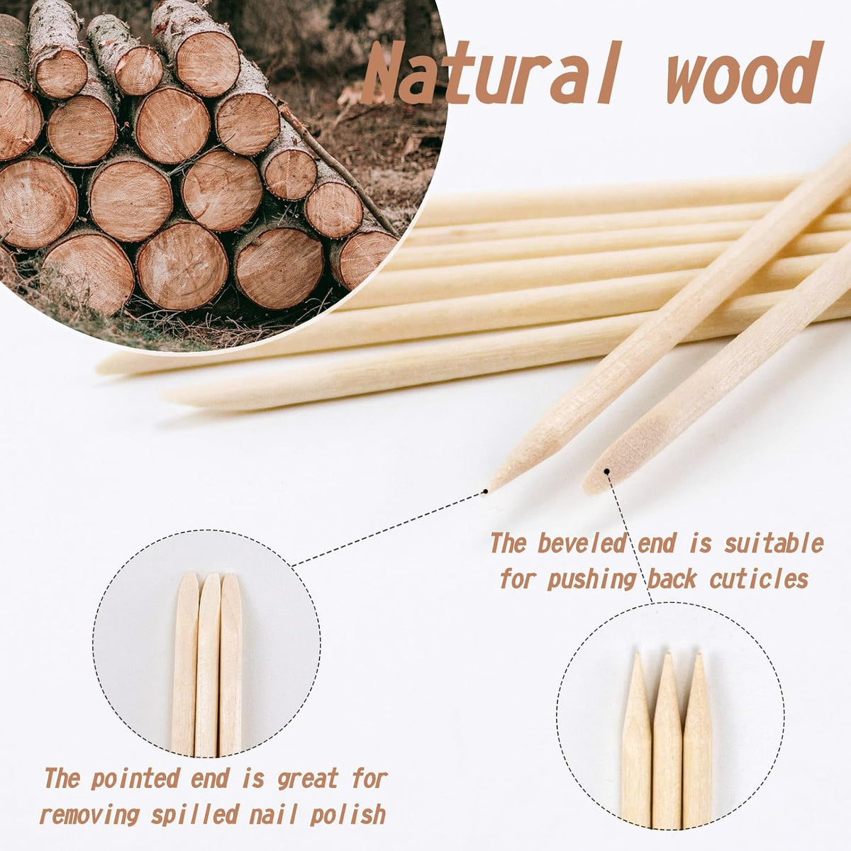 180PCS Orange Sticks for Nails in a Case - 4.5 inch Double Sided Wooden Cuticle Pusher Sticks for