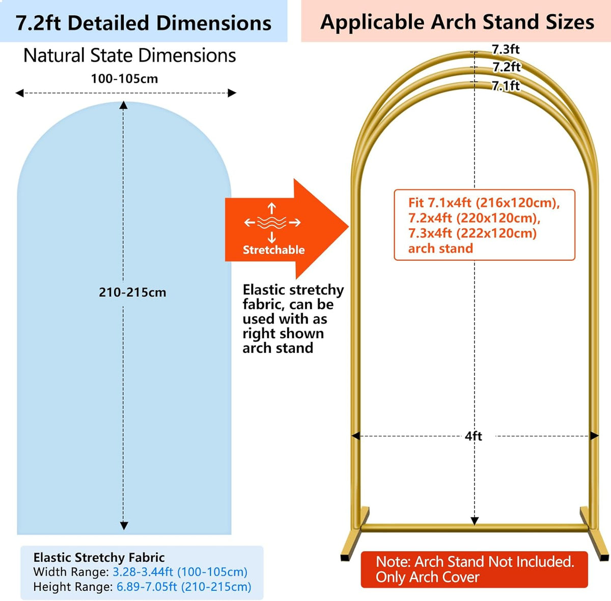 HEMMOTOP 7.2 ft Blue Arch Backdrop Cover (No Arch Stand), Spandex Arch Covers Stretchy Backdrop for