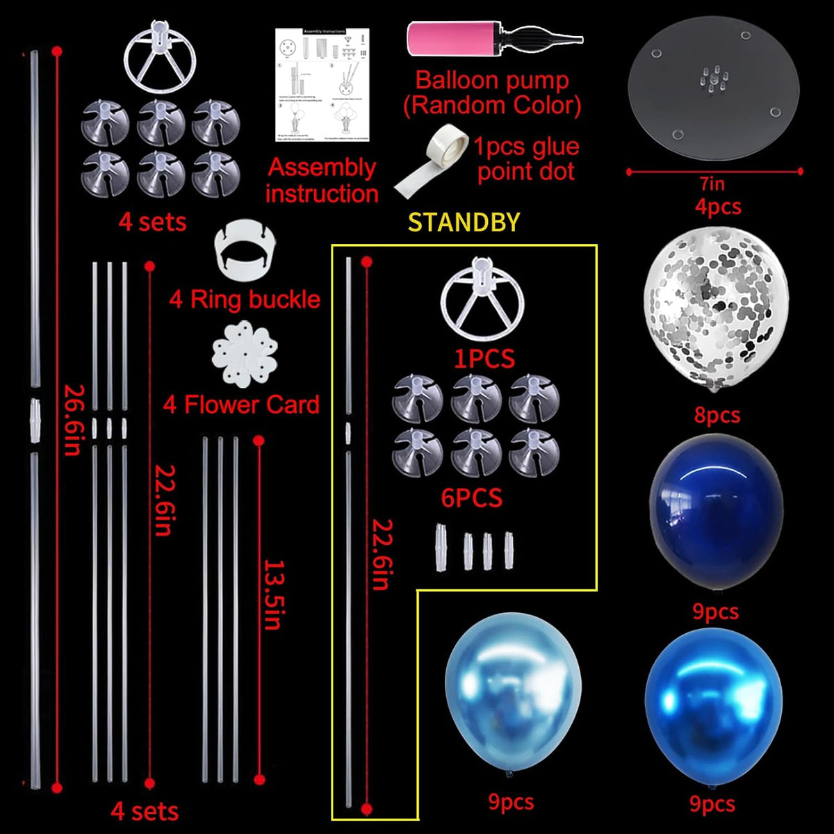 TONIFUL 4 Set Metallic Blue Silver Balloon Stand Centerpiece Table Decorations for Men's