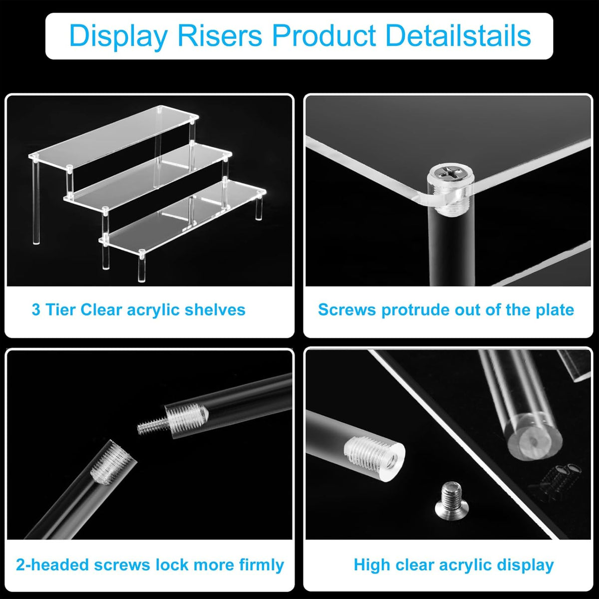 2PCS Large Acrylic Display Risers, Perfume Stand Organizer, Clear Acrylic Shelf Risers for Display