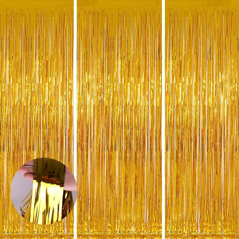 Keyali 3 Pack 3.3 * 8.3 ft Foil Curtain Metallic Tinsel Fringe Curtains Photo Booth Props Backdrop