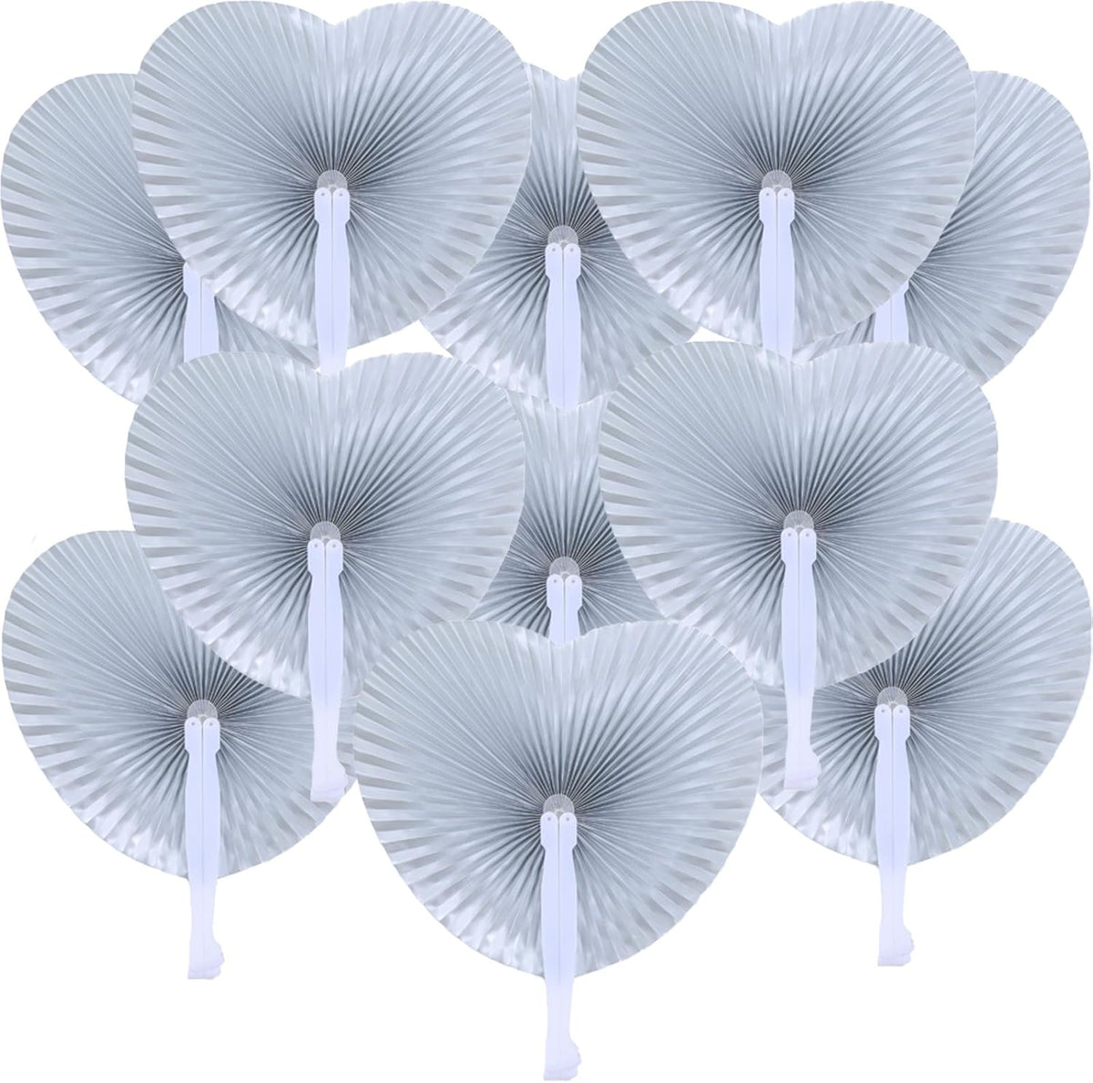 12 Packs Decorative Paper Folding Hand Fans Handheld,Silver Heart Foldable Wedding Fans Chinese and