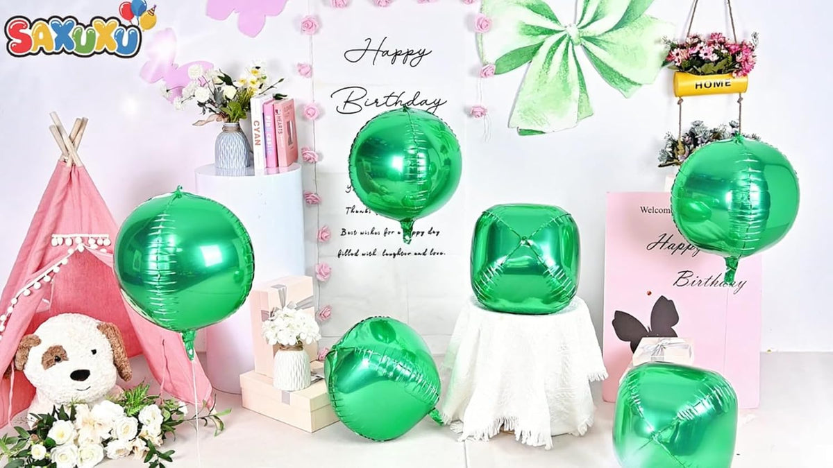 Green Foil Balloons, 6 Pcs Large Green Metallic Round Balloons, 22 Inch Big Round Foil Balloon for