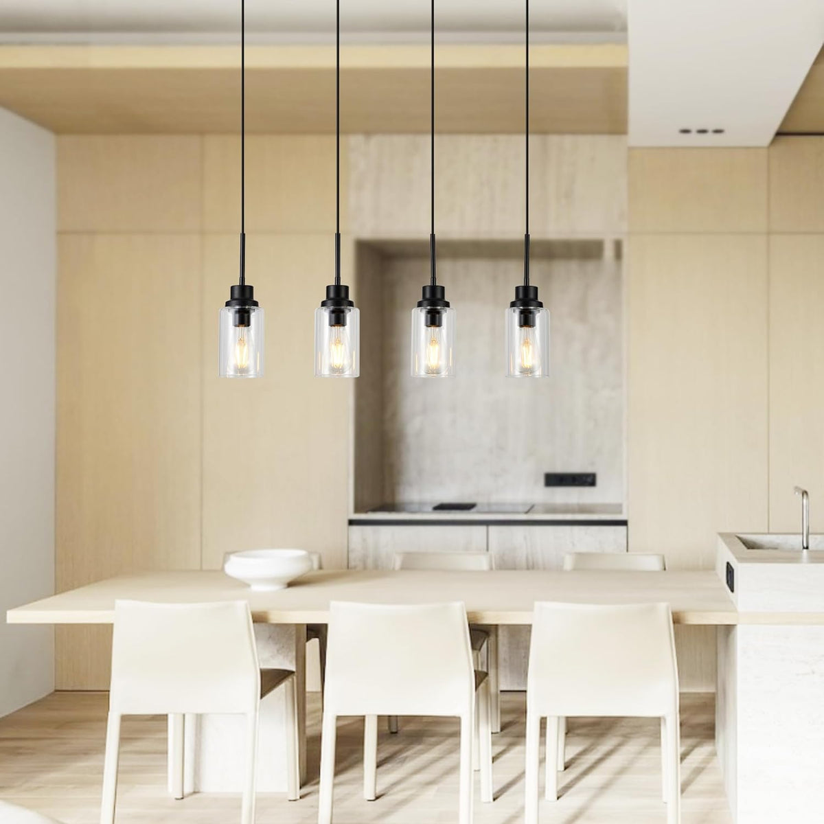 4-Lights Pendant Lighting for Kitchen Island in Black, Ceiling Light Fixtures with Adjustable