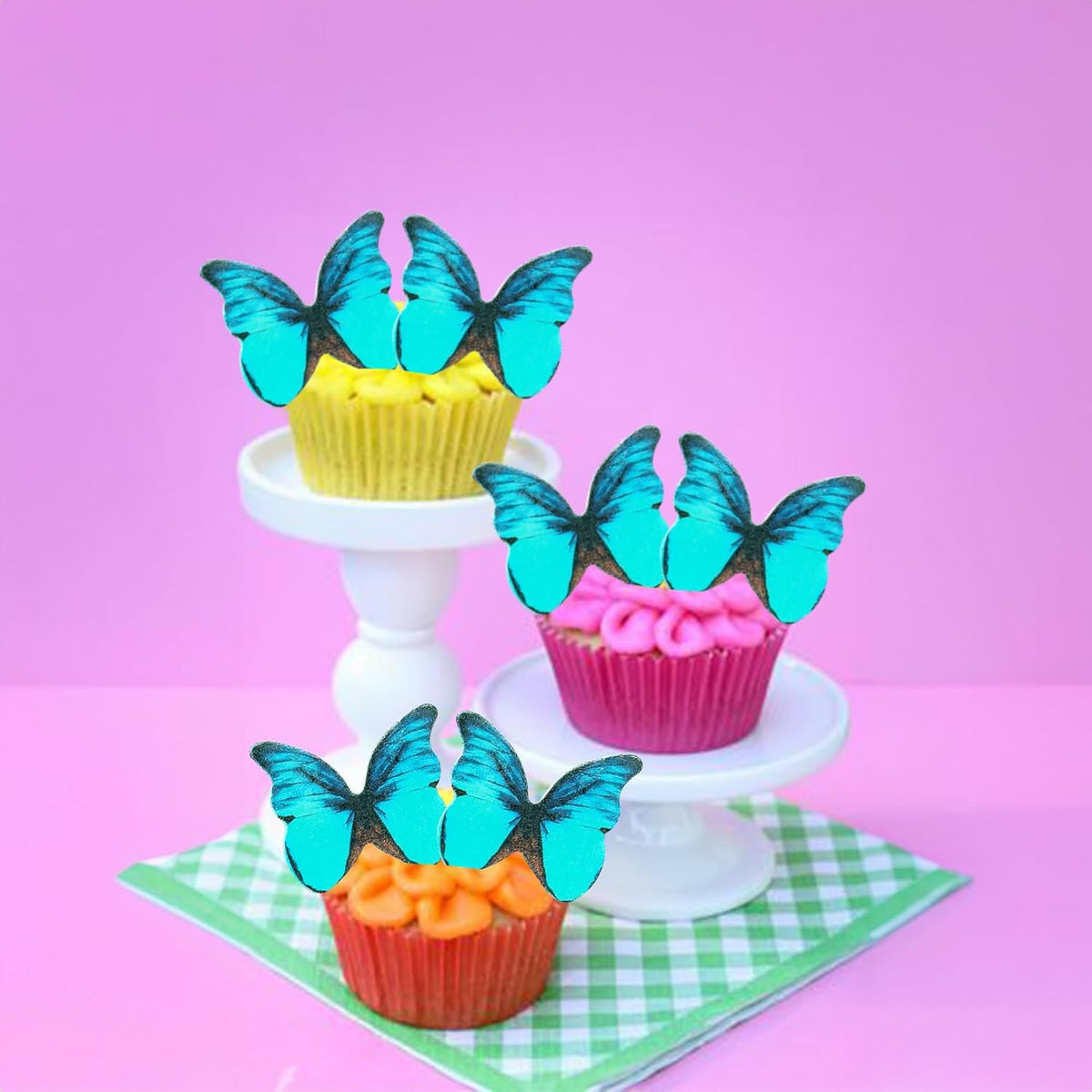 Ephlyn 48Pcs Edible Butterfly Cupcake Toppers Cute 3D Butterfly Cake Picks for Butterfly Theme Baby