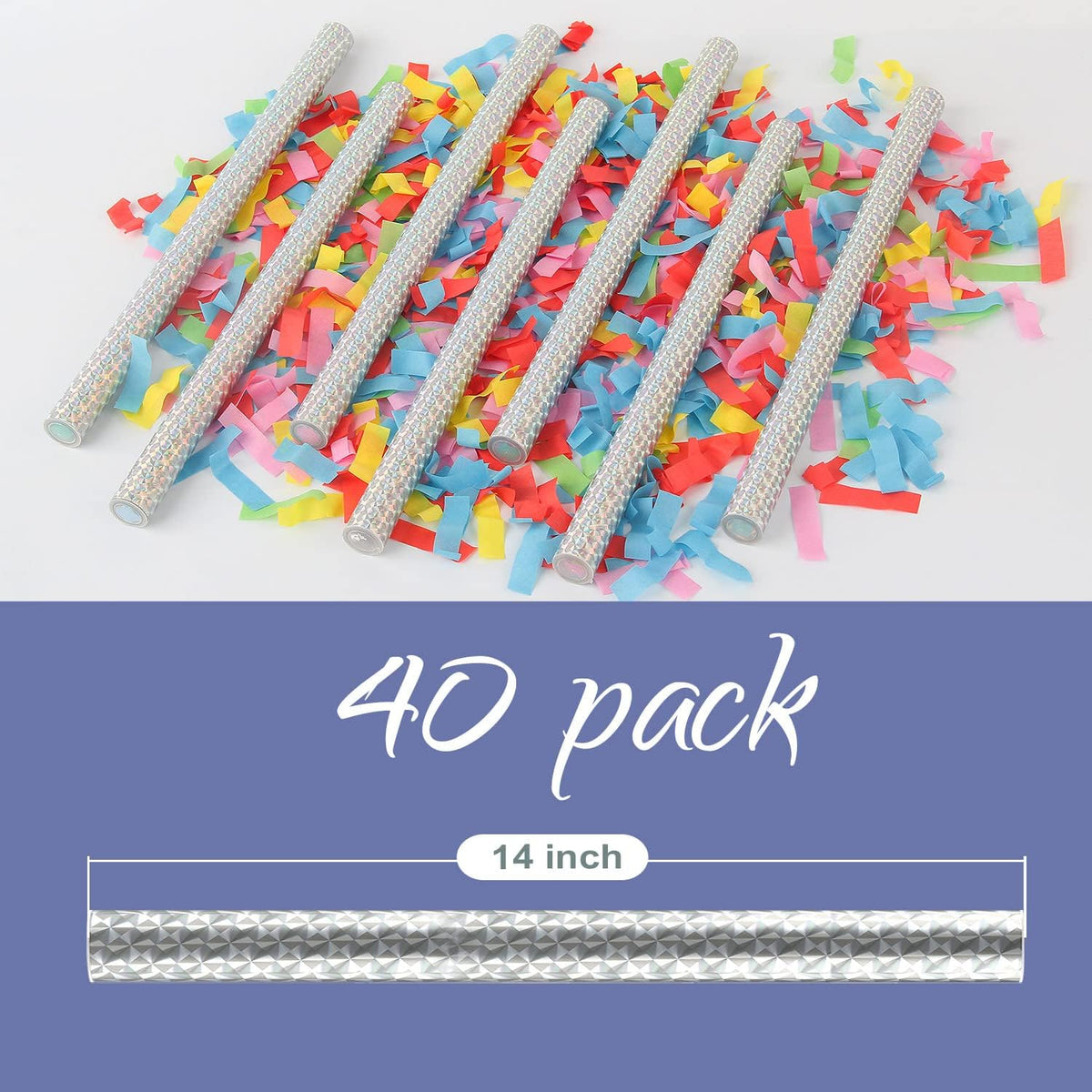 BATTIFE 40Pack Confetti Wands, Colorful Confetti Shoot Poppers, Tissue Paper Flick Flutter Sticks