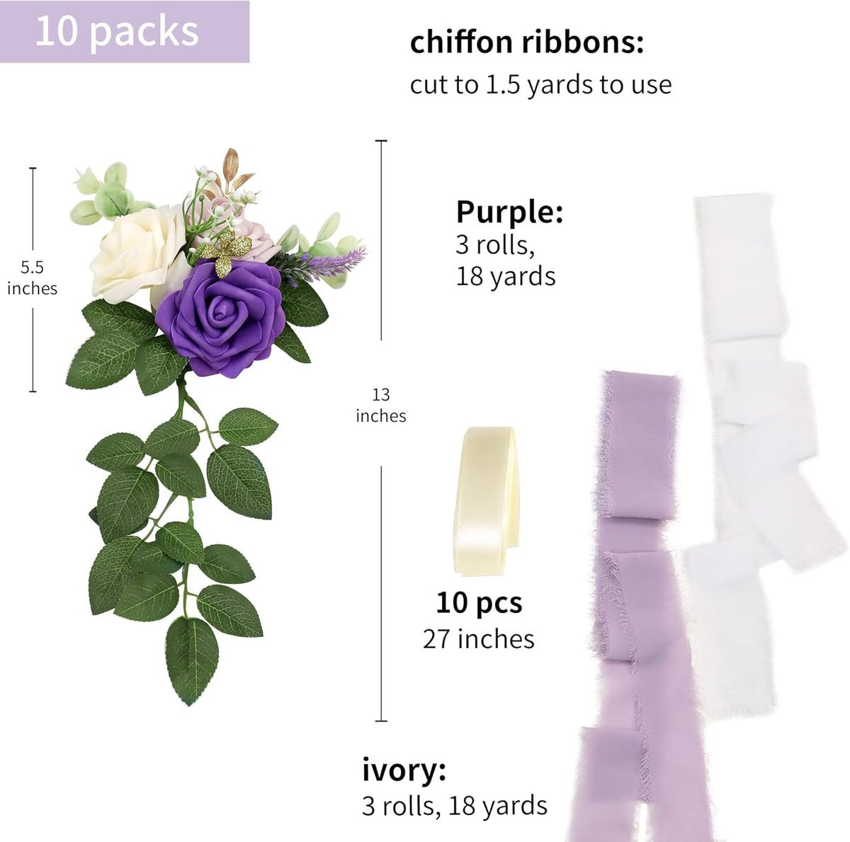 Wedding Aisle Decorations for Wedding Ceremony Set of 10 Pew Flowers for Church Chair Decorations