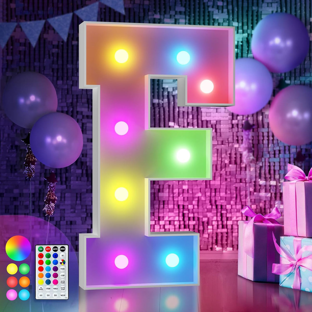 imprsv 3FT Colorful Marquee Light Up Letters F, 18 Colors Large Light up Letters Alphabet Sign with
