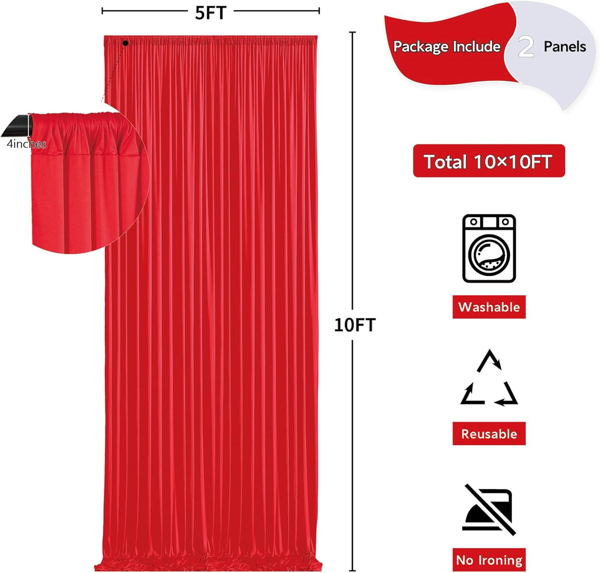 10ft x 10ft Red Backdrop Curtains for Party Wedding Wrinkle Free Red Photo Curtains Backdrop Drapes