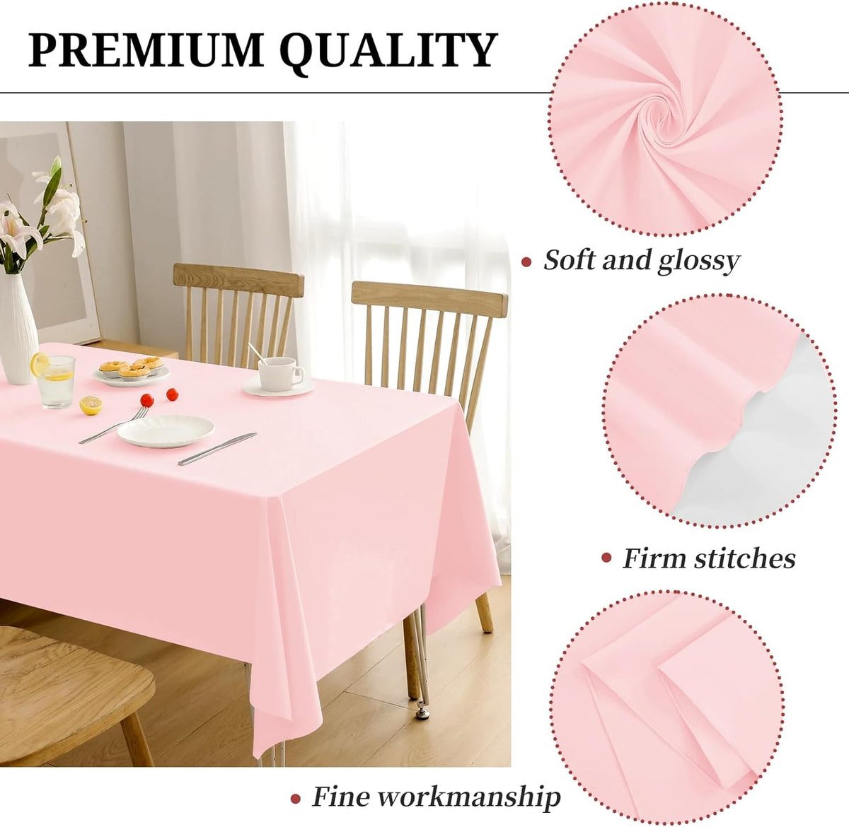 12 Pack Pink Tablecloths for Rectangle Tables 60 x 102 Inch Pink Polyester Tablecloth 6 Foot