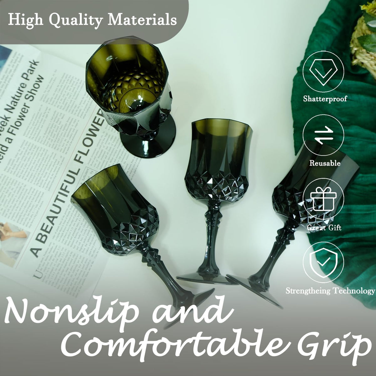 Plastic Wine Glasses，Plastic Goblets Vintage Style Cordial Drinking Glasses for Wedding Reception