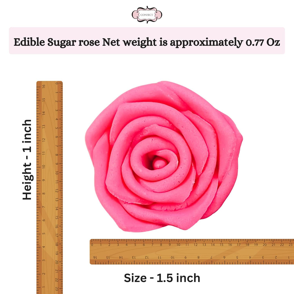 Confect Hot Pink Edible Roses – 12 Pack for Cake & Cupcake Decorating – Vegan, Gluten-Free Floral