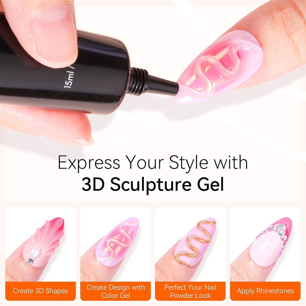 Makartt 3D Gel Nail Art, Sculpting Gel Glue for Drawing, Molding, Sculpture, Gems and Decoration