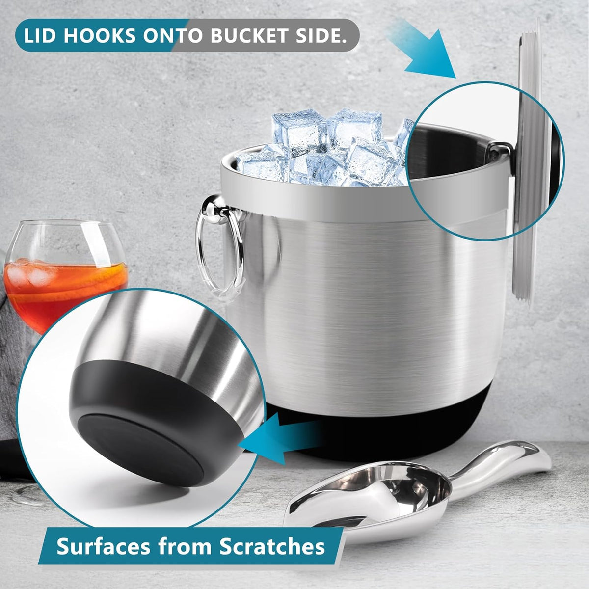 Double-Wall Stainless Steel Insulated Ice Bucket With Lid & Ice Tong [3 Liter] Included Strainer