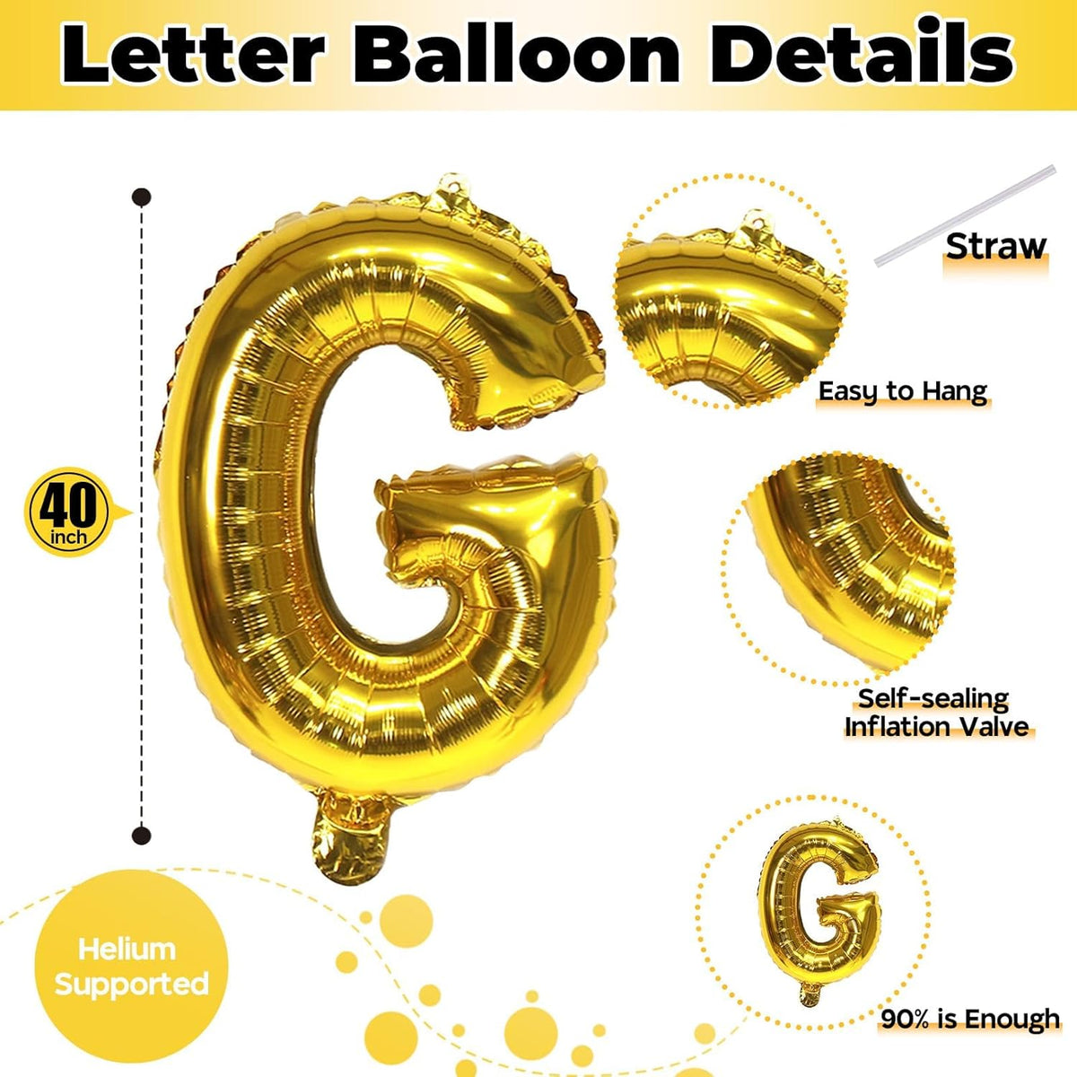 40 Inch Foil Letter Balloon, Giant Alphabet G Customize Balloon, Large Self Inflating Gold Decor