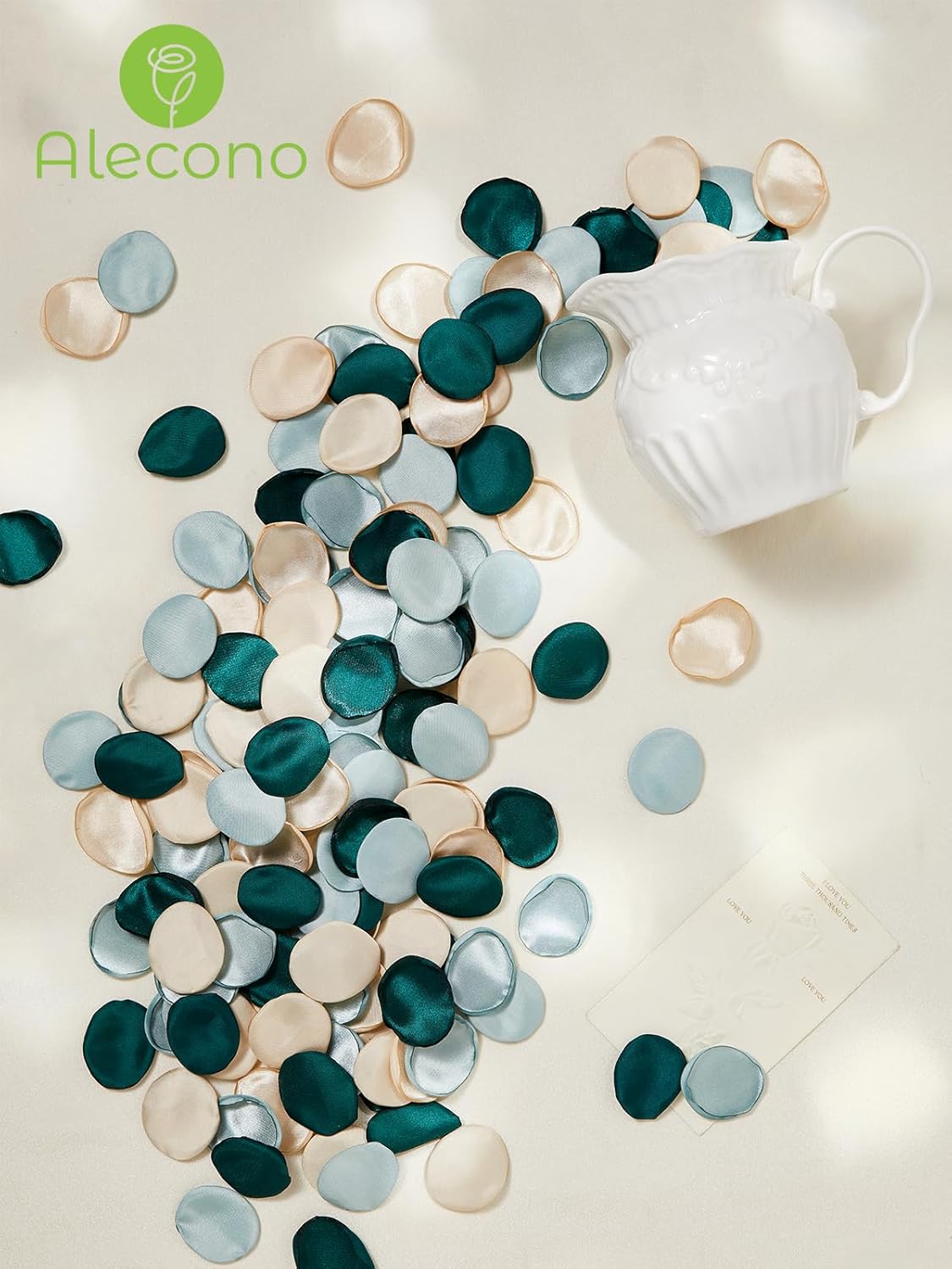 Alecono 𝟲𝟬𝟬𝙋𝙘𝙨 Silk Rose Petals, Green Fake Rose Petals for Wedding, Artificial Flower Petals