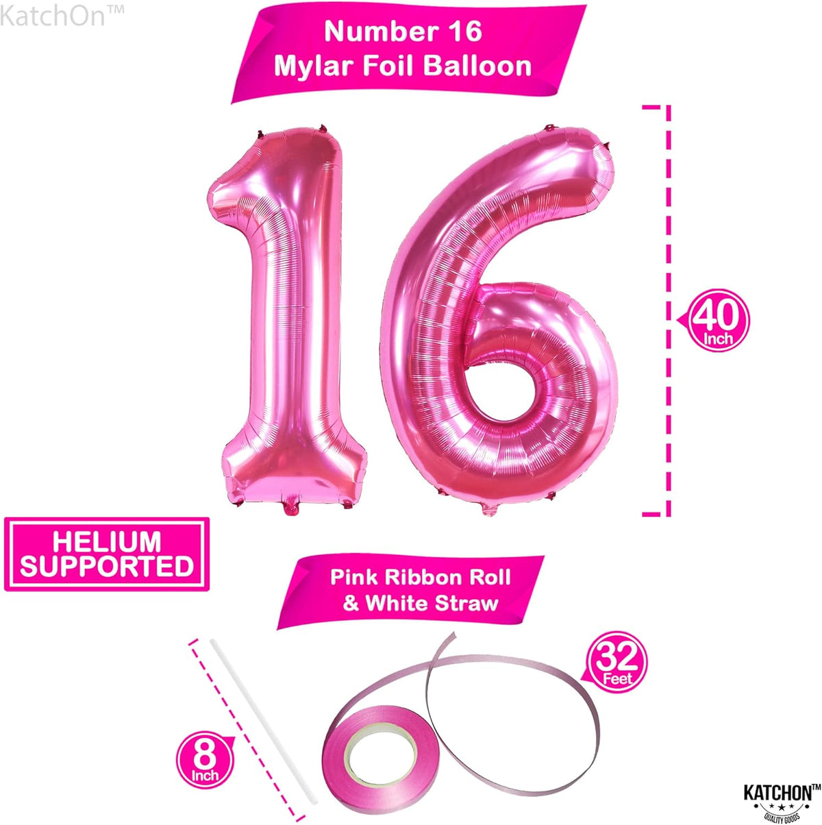 KatchOn, Hot Pink 16 Balloon Numbers - Huge, 40 Inch | Sweet 16 Decorations Hot Pink | Number 16