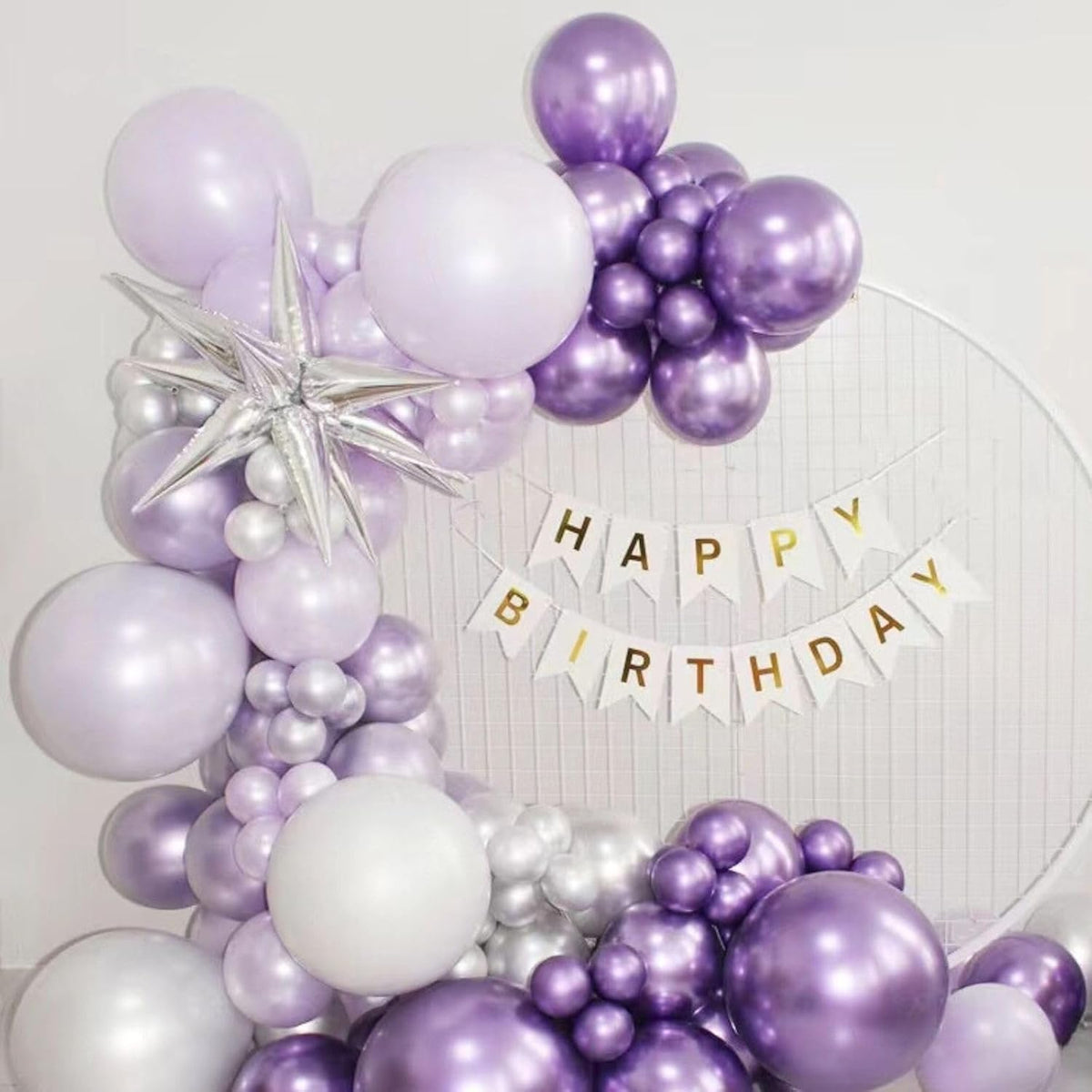 FunHot Silver and Purple Balloons, 60Pcs 12 Inch Metallic Silver Confetti and White Latex for Girls