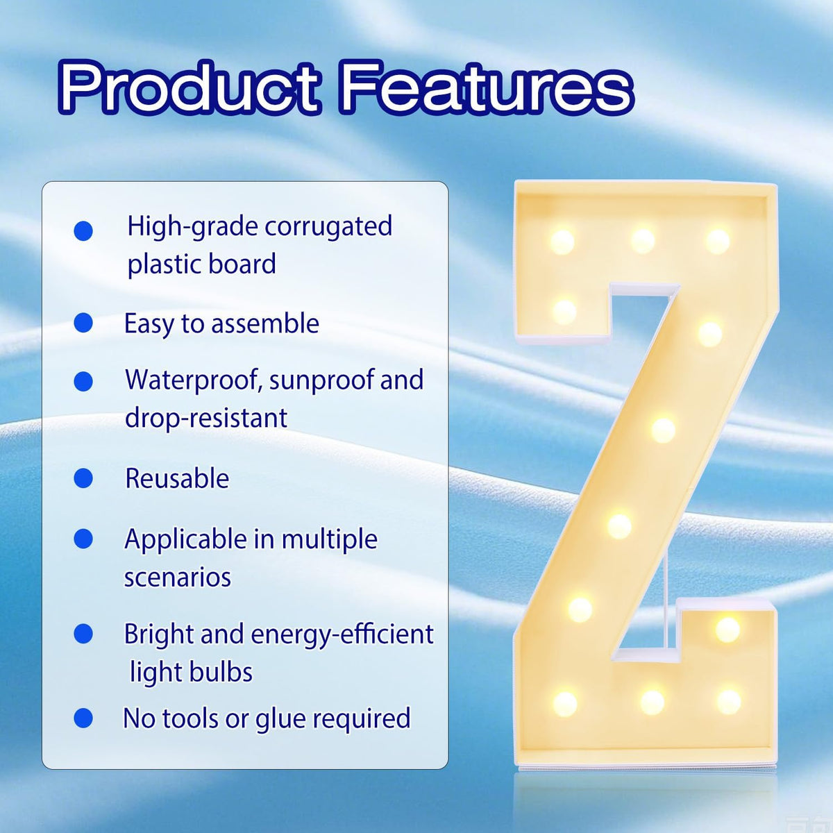 4FT Marquee Plastic Letters Z - Light up Letters Z Are Made from Corrugated Plastic Board - Quick