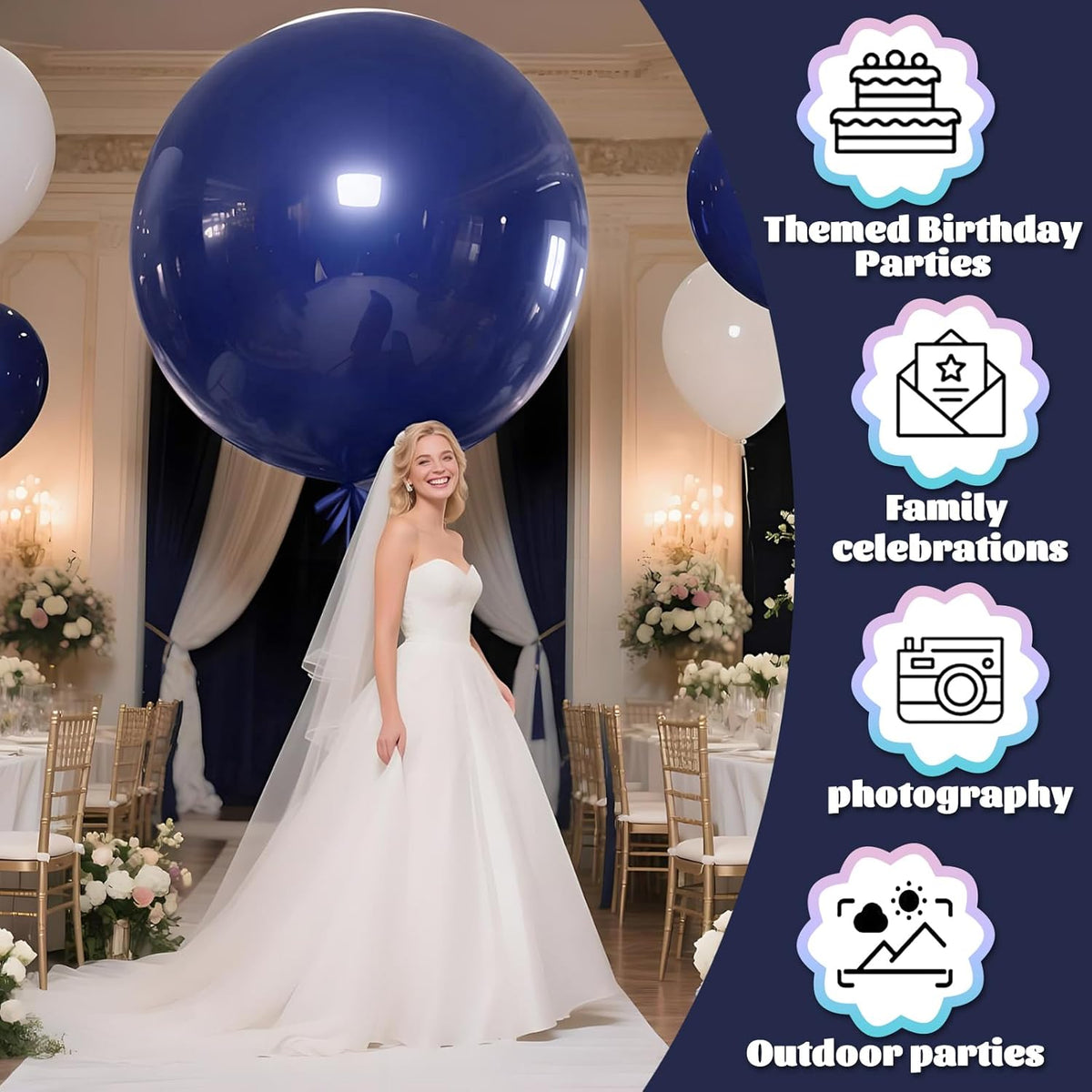 KAWKALSH Dark Blue Balloons 9pcs 36 Inch Extra Large Big Jumbo Giant Matte Navy Blue Latex Balloons