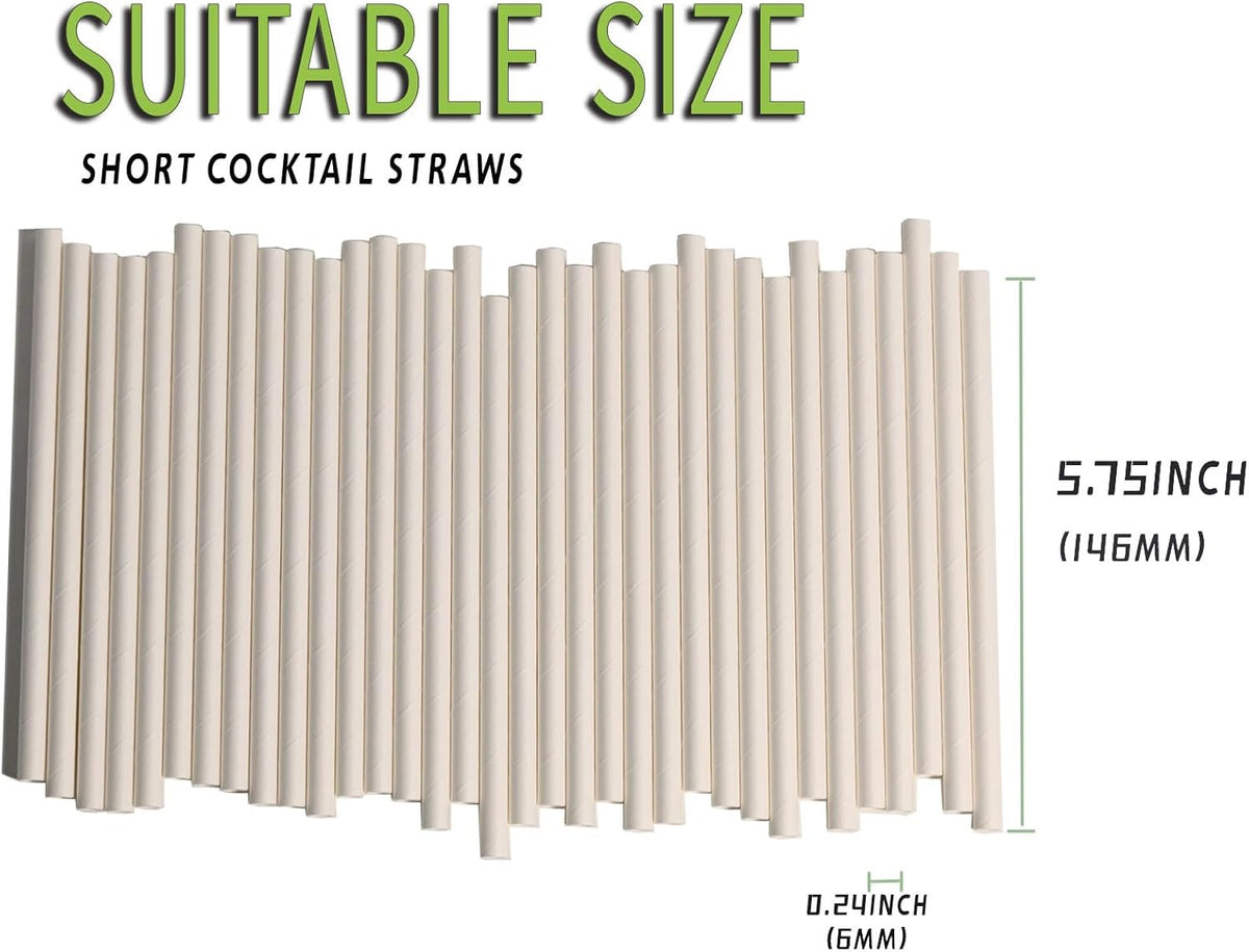 Cocktail Drinking Straws Paper Disposable - 5.75" Small White Straw, Biodegradable Sip Stirrers