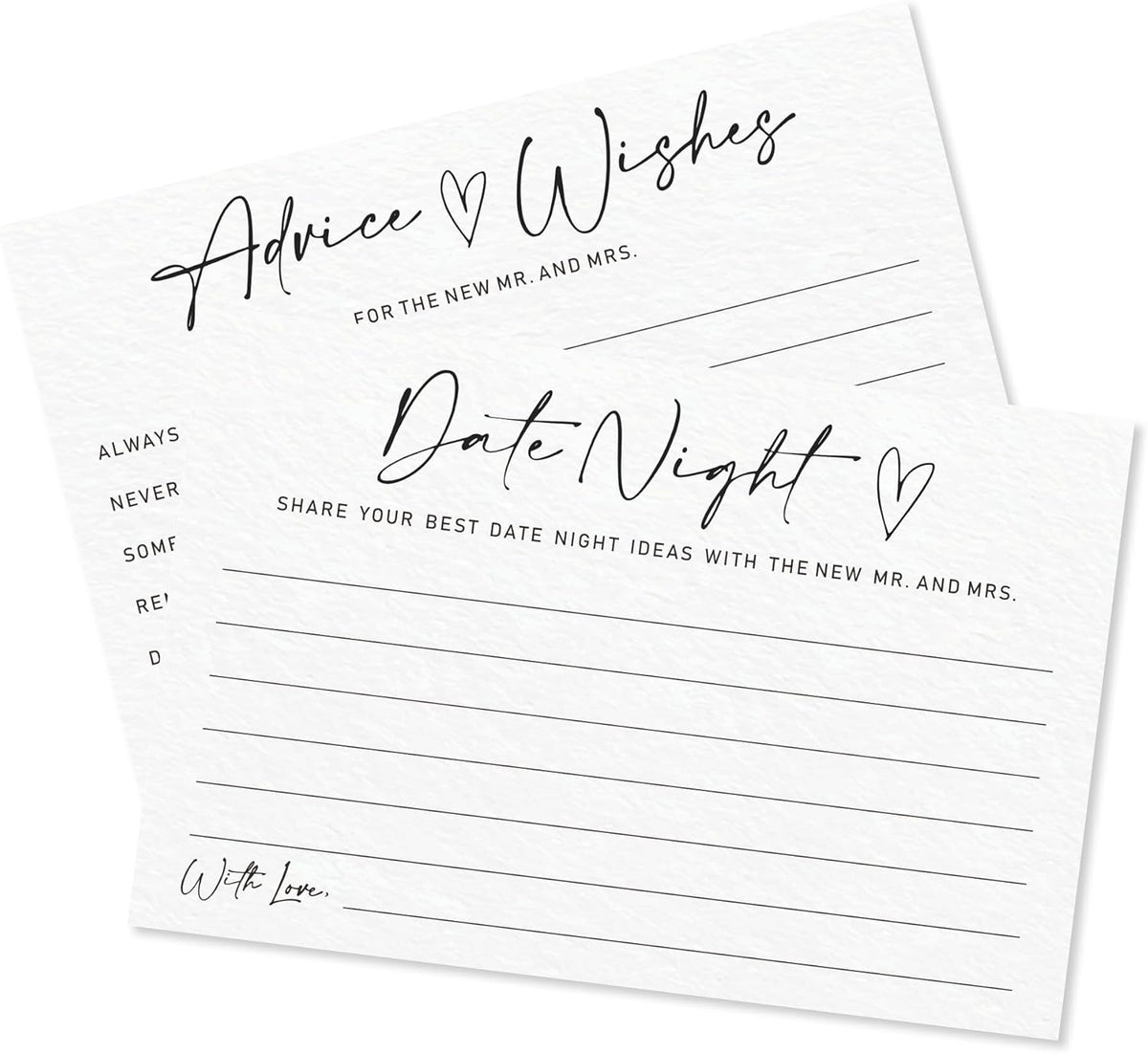 Advice & Wishes Card Set - Minimalism White - 15 Advice & Wishes Cards & 15 Date Night Cards Cards