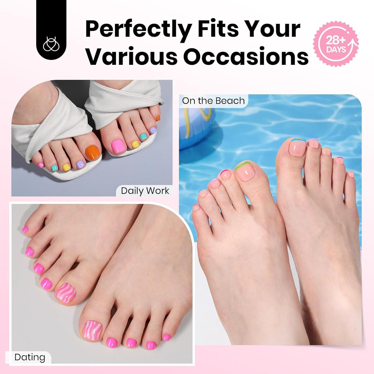 Beetles Toe Nail Tips Square - 16 Sizes 192 Pcs Full Cover Nail Tips Fake Acrylic Toe Nail
