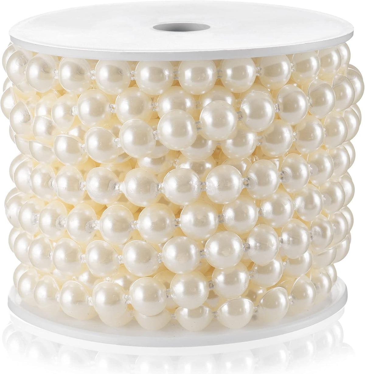 Half-Round Pearl Bead Garland String 11 Yards, 10MM Flat Pearl Beaded Spool Roll Crafts for Wedding