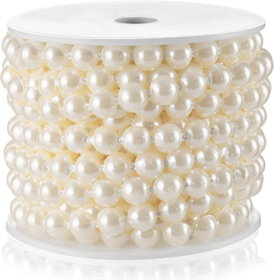 Half-Round Pearl Bead Garland String 11 Yards, 10MM Flat Pearl Beaded Spool Roll Crafts for Wedding