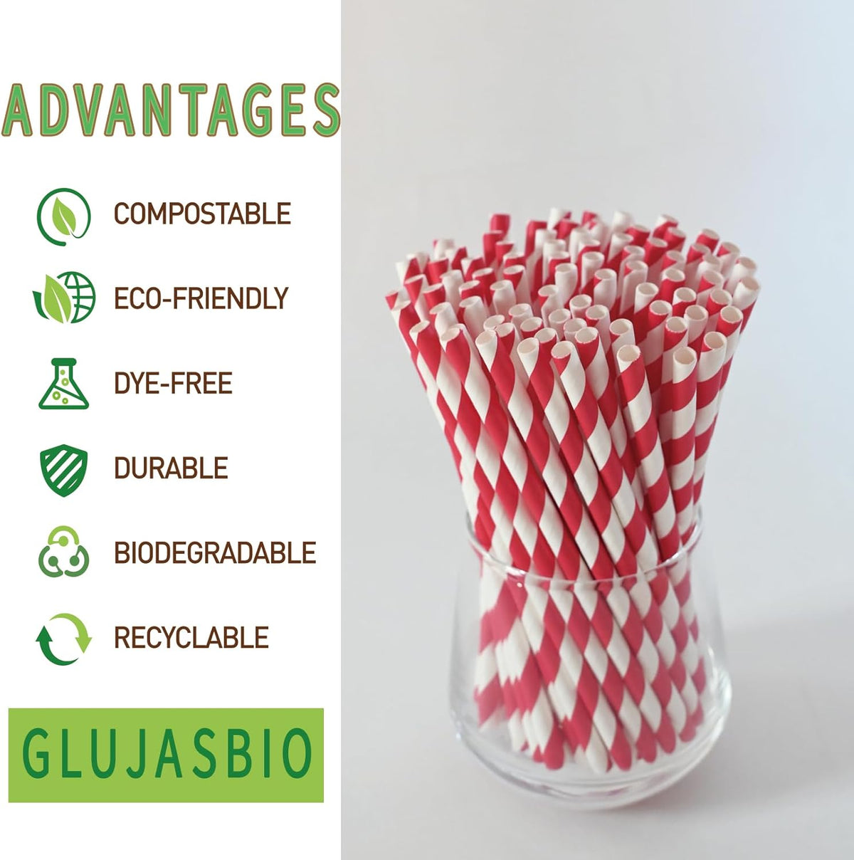 Disposable Paper Drinking Straws, 5.75" Short Red Striped Paper Cocktail Stirrers Straws for