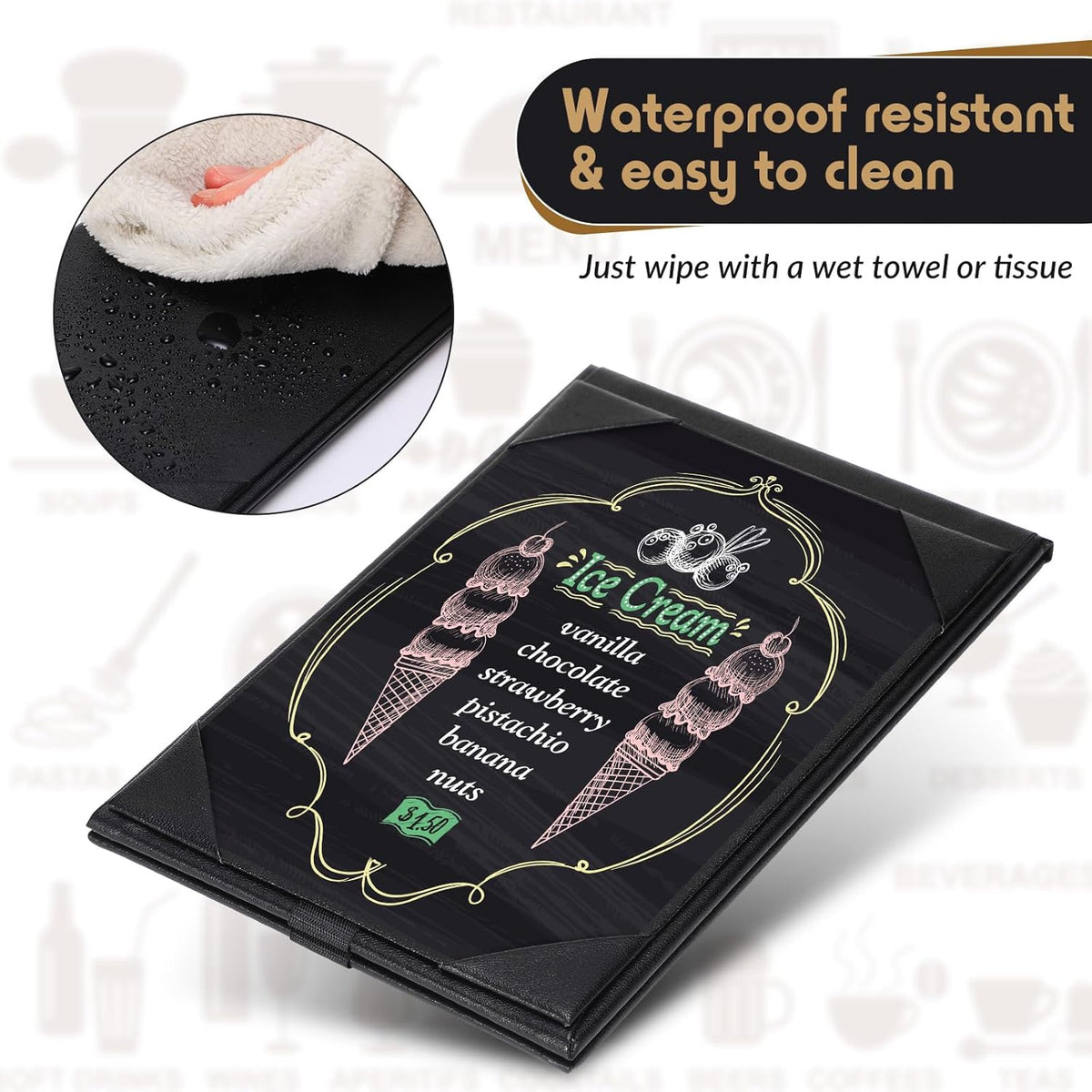 Gerrii Leatherette Table Tents Black PU Leather Menu Covers Bulk Double Sided Frame Sign Holders 2