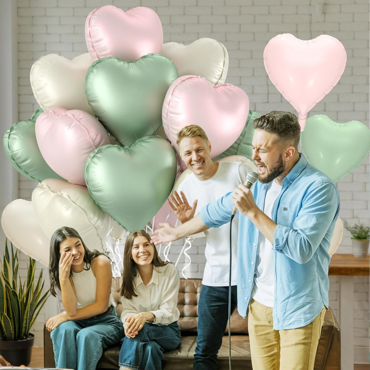 12 Pcs Heart Balloons - 18 inch Sage Green Heart Shaped Foil Helium Balloons for Wedding, Baby