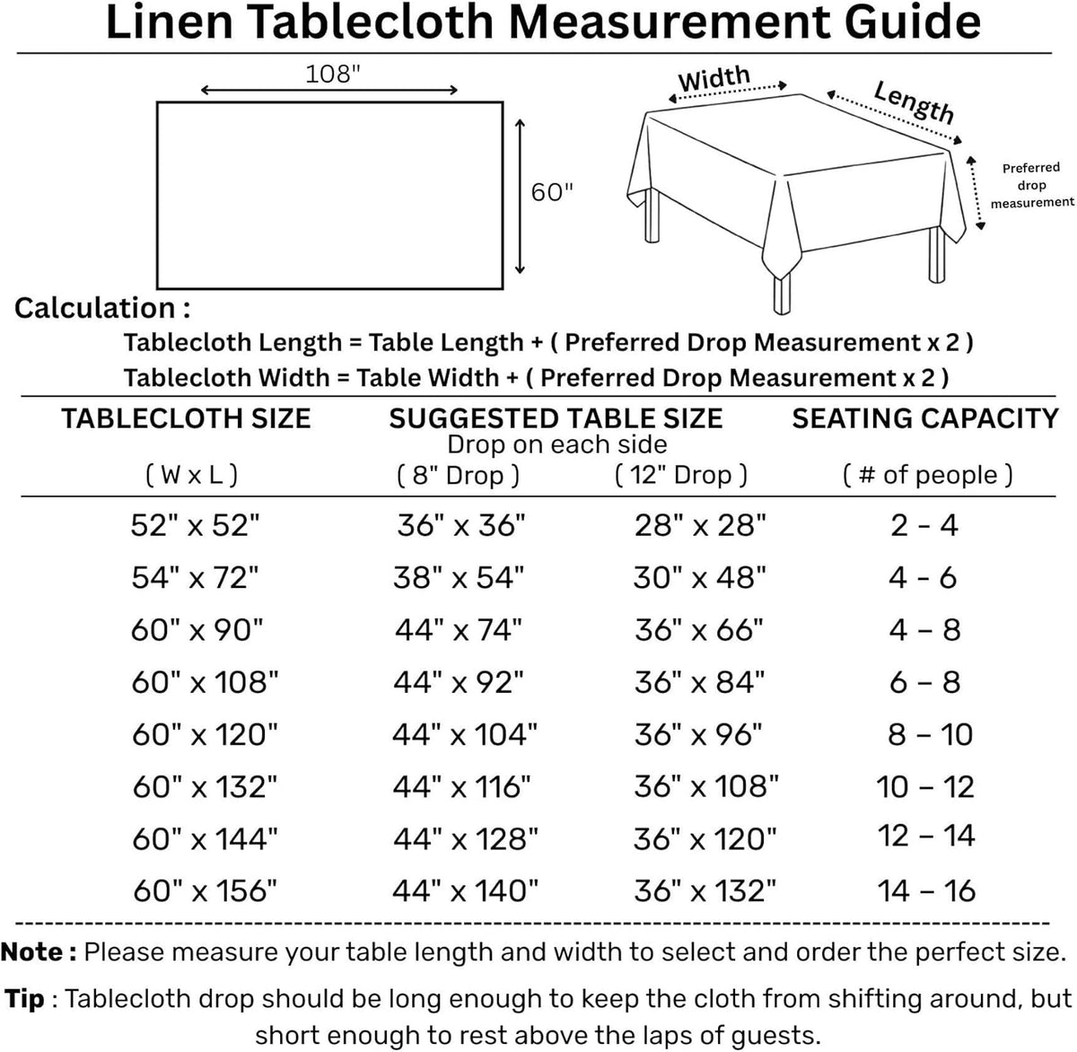 Solino Home Linen Natural Tablecloth 60 x 108 Inch - 100% Pure Linen Rectangular Tablecloth