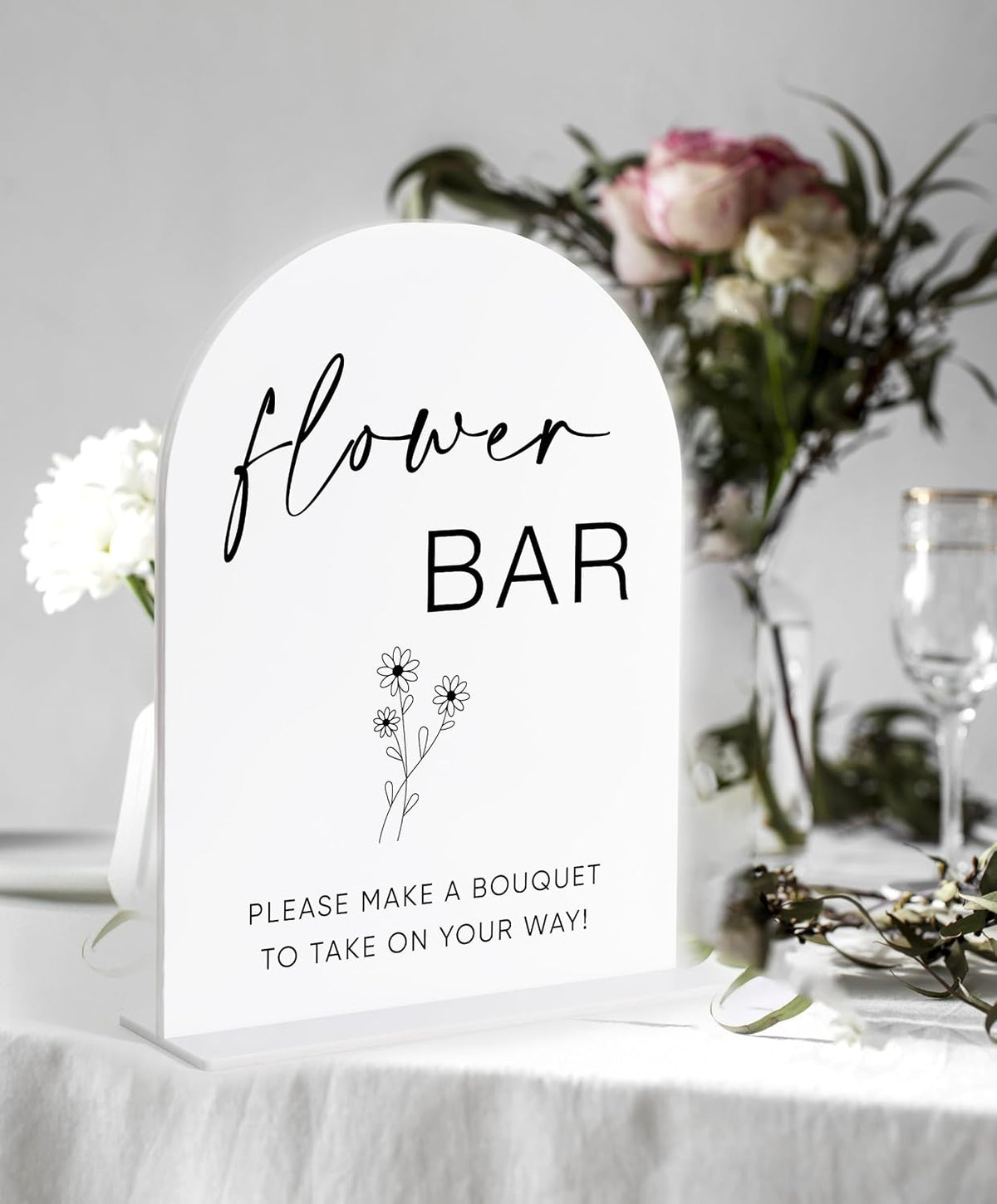 Flower Bar Sign, White Arch Acrylic Wedding Sign, Flower Bar Supplies, Wedding Reception