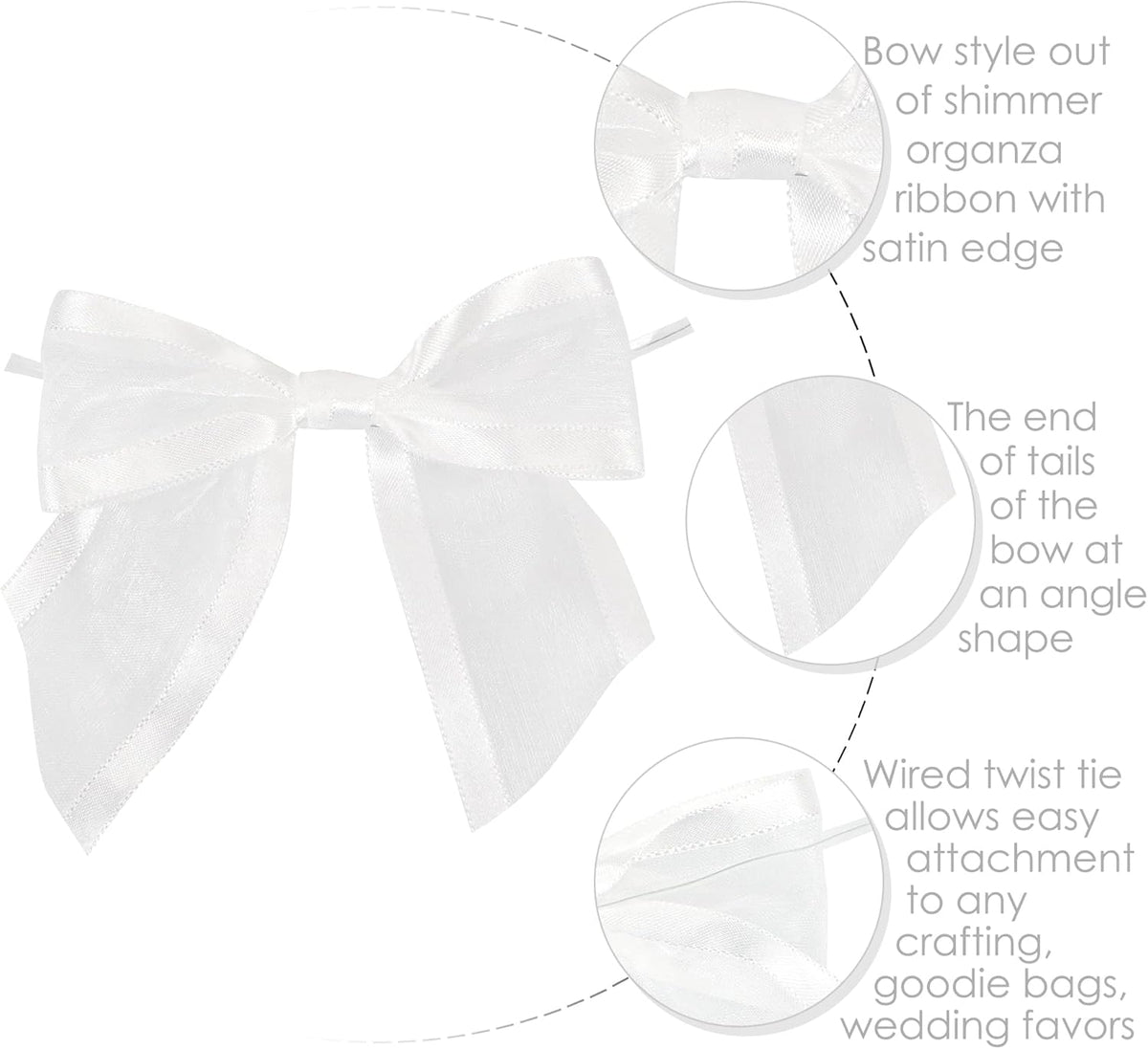 AIMUDI White Bows for Wedding Decor 4" Premade White Christmas Tree Bows Pre Tied White Bows for