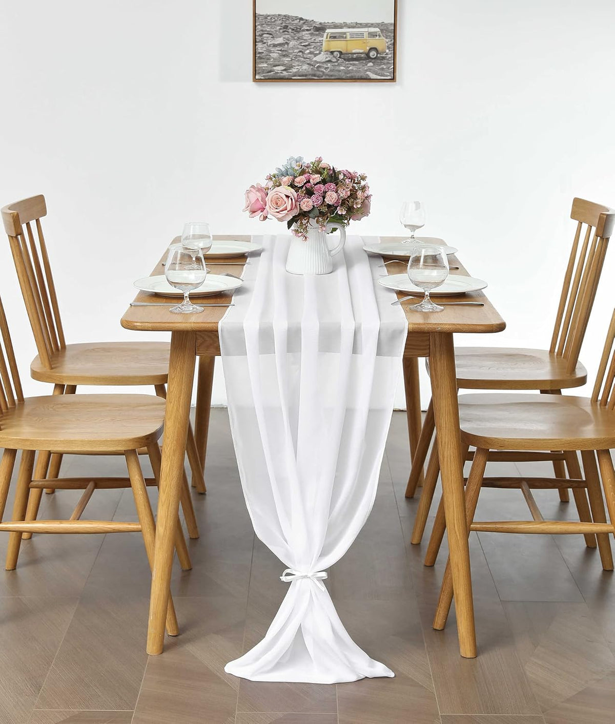 5 Pack 10Ft White Chiffon Table Runner Sheer 29x120 Inch for Romantic Wedding Decor Bridal & Baby