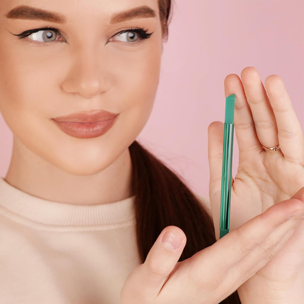 Bona Fide Beauty Glass Cuticle Pusher - 1pc Green Manicure Stick with Case, Dual-Ended Cuticle