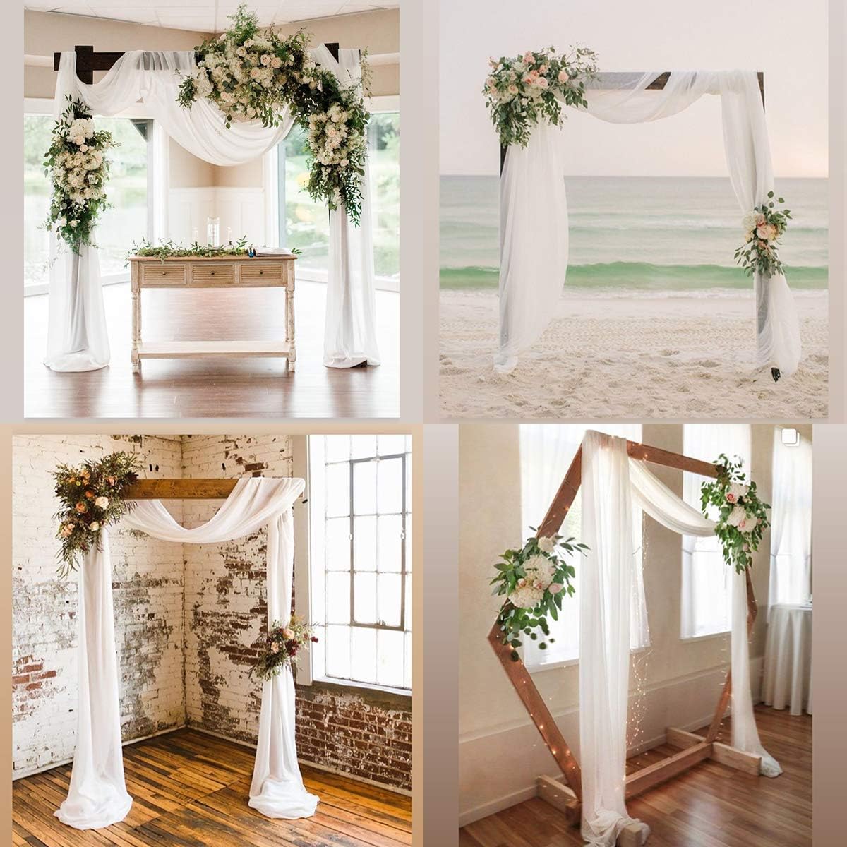 Socomi Wedding Arch Draping Fabric 2 Panels 29" x 19Ft Ivory Sheer Chiffon Curtain Drapes 6 Yards