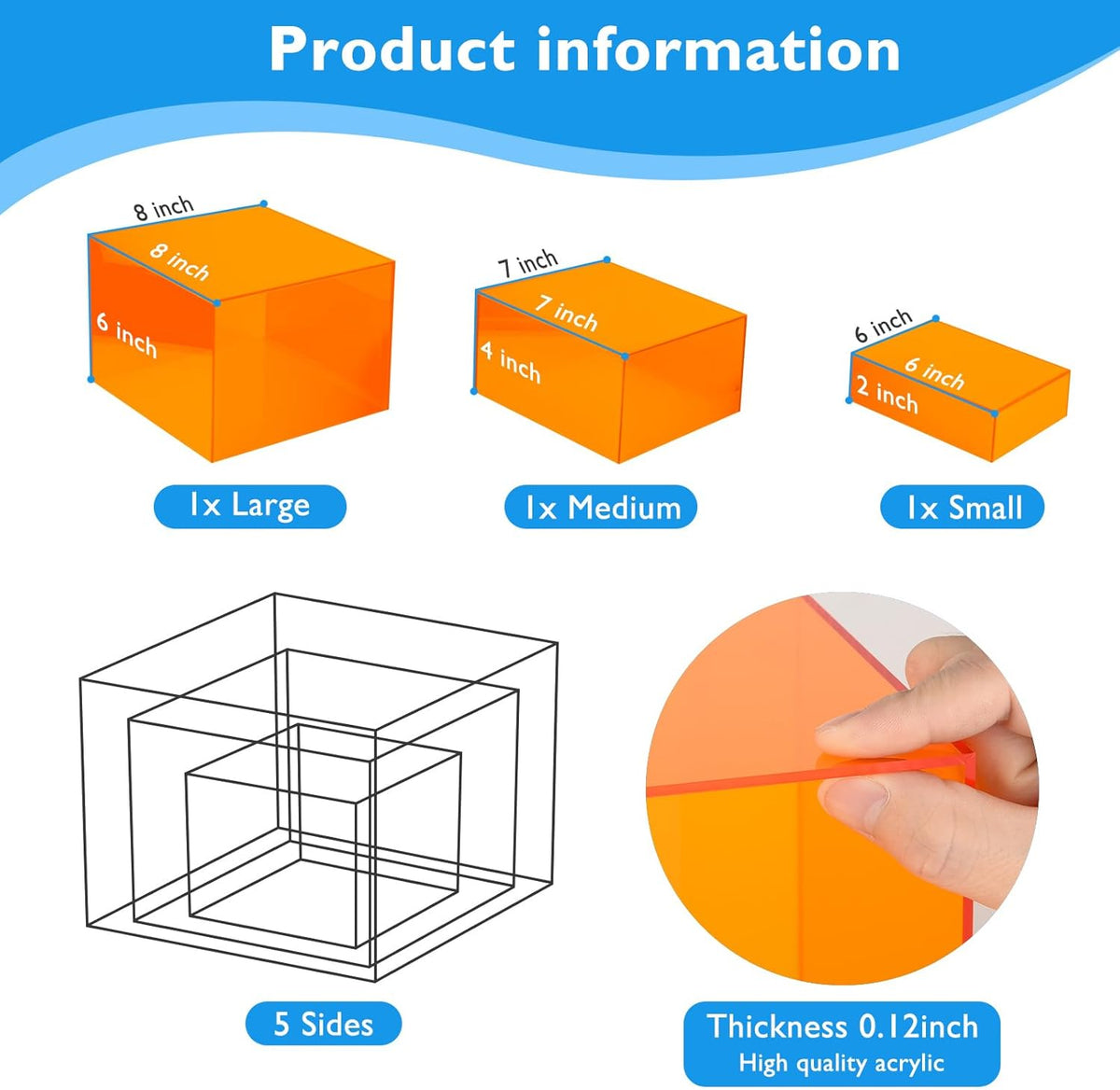 Orange Buffet Risers 3Pcs Acrylic Boxes Display Risers for Buffet Table Parties Weddings Catering