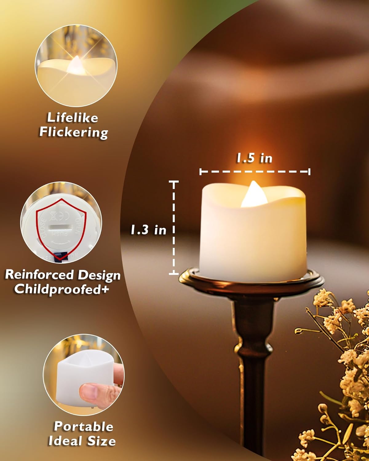 Homemory 24Pcs Flickering Flameless Candle Battery Operated, 200+Hours Fake Electric LED Tea Lights
