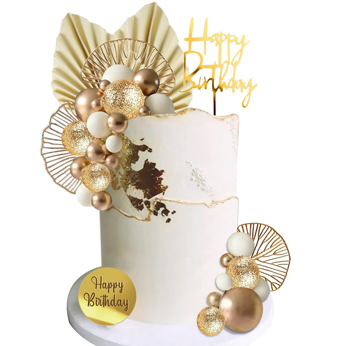 White Gold Balls Cake Toppers Balls Birthday Cake Decorations for Birthday Boho Wedding Baby Shower